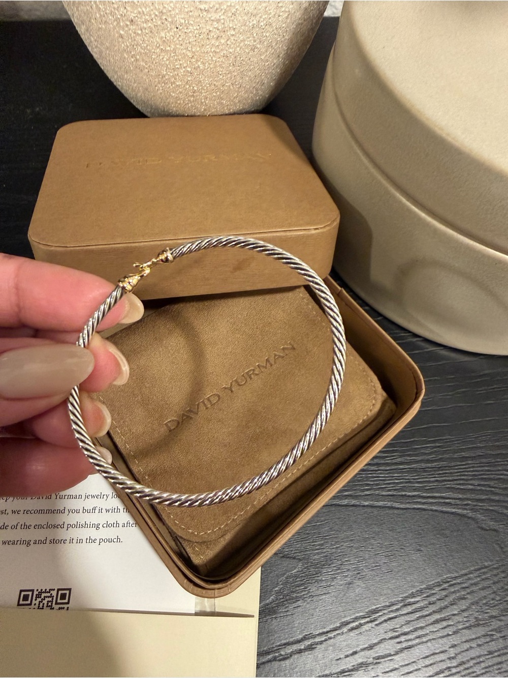 David Yurman Sterling Silver and 18K Yellow Gold Cable Bracelet 3mm Large - Picture 7 of 7